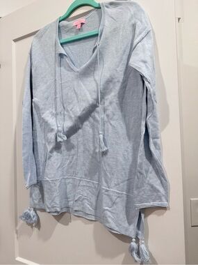 Lilly Pulitzer Light Blue Tassel Hoodie Sweater